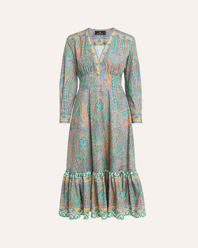 Paisley V-Neck Midi Dress